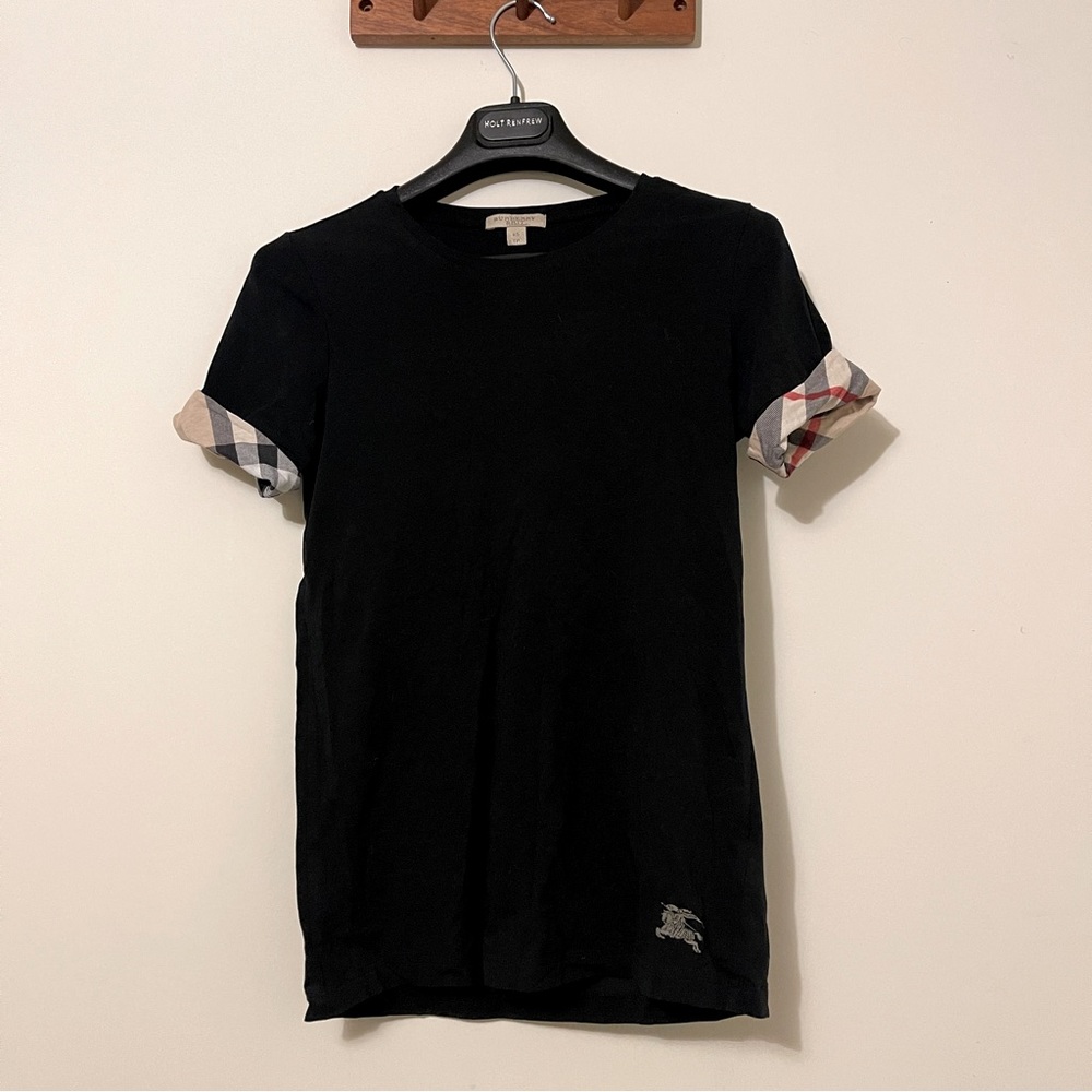 Authentic Black Burberry t-shirt check sleeve size XS